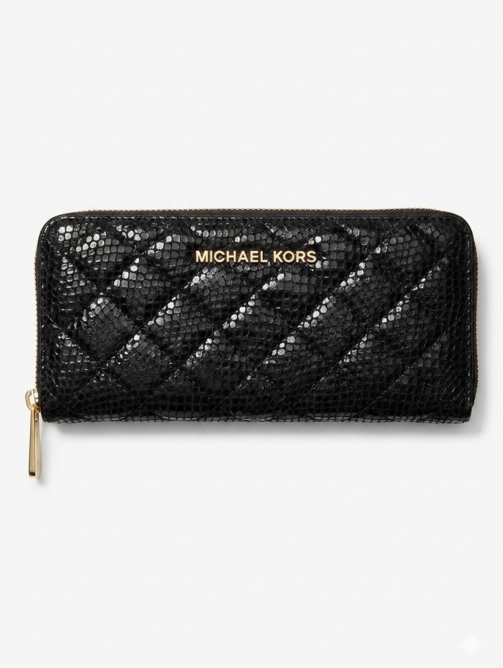 Michael Kors Black Quilted Snake-Embossed Leather Zip Continental Wallet